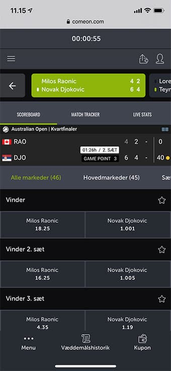 Du kan selvfølgelig også livebette på mobilen hos ComeOn