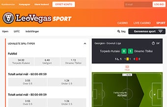 Sådan ser livebetting-sektionen ud hos LeoVegas Sport