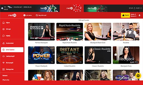 Rød25 har et absolut fantastisk udvalg af live casino-spil