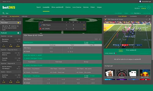 Se NFL gratis hos Bet365. Spiludbyderen viser alle sæsonens kampe